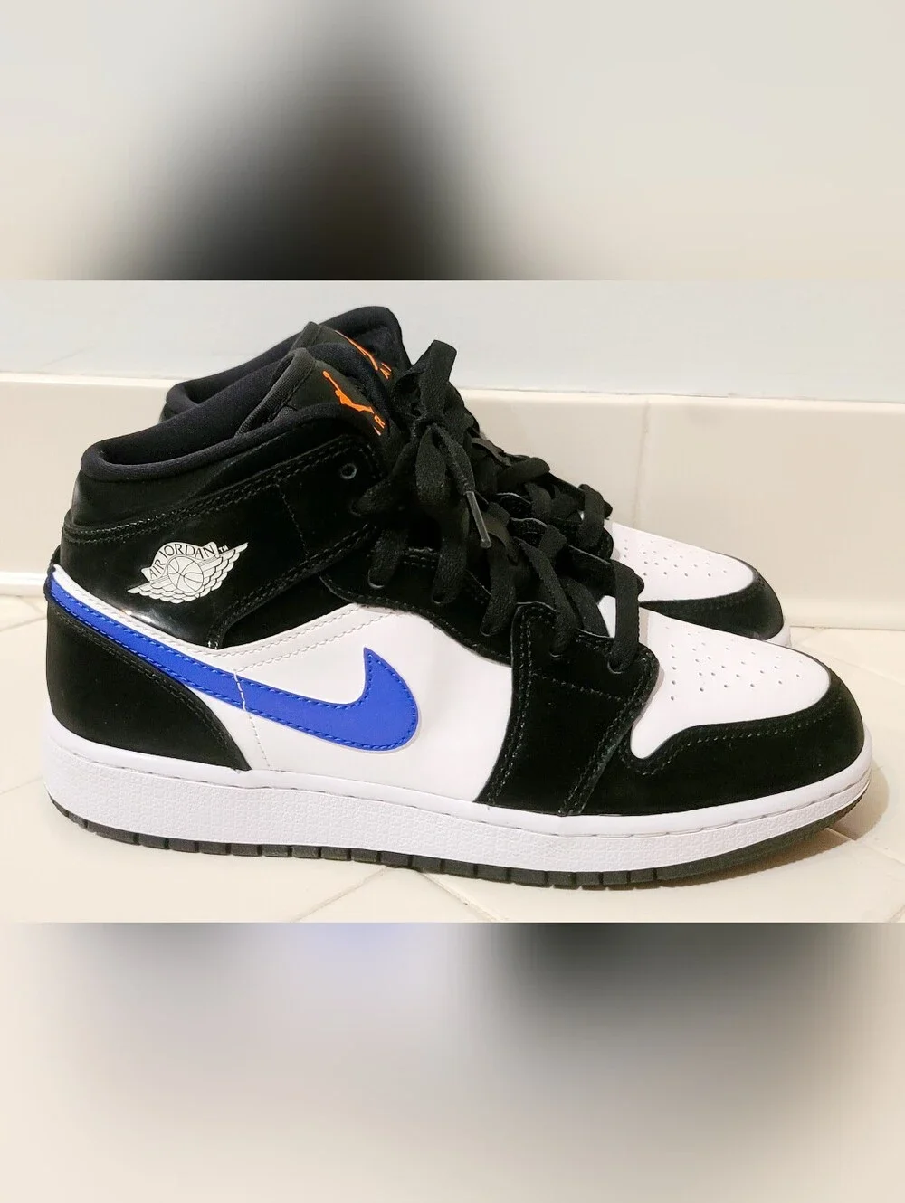 Air Jordan 1 Mid Black Racer Blue White GS Size 6Y / Women's Size  8